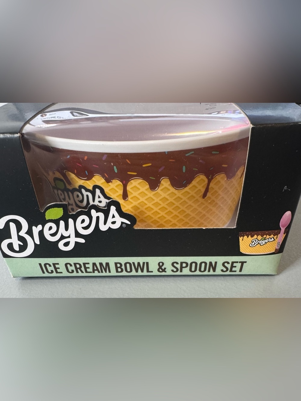 Breyer's Brown Chocolate-Dipped Waffle Cone Bowl & Spoon Set novelty gift set